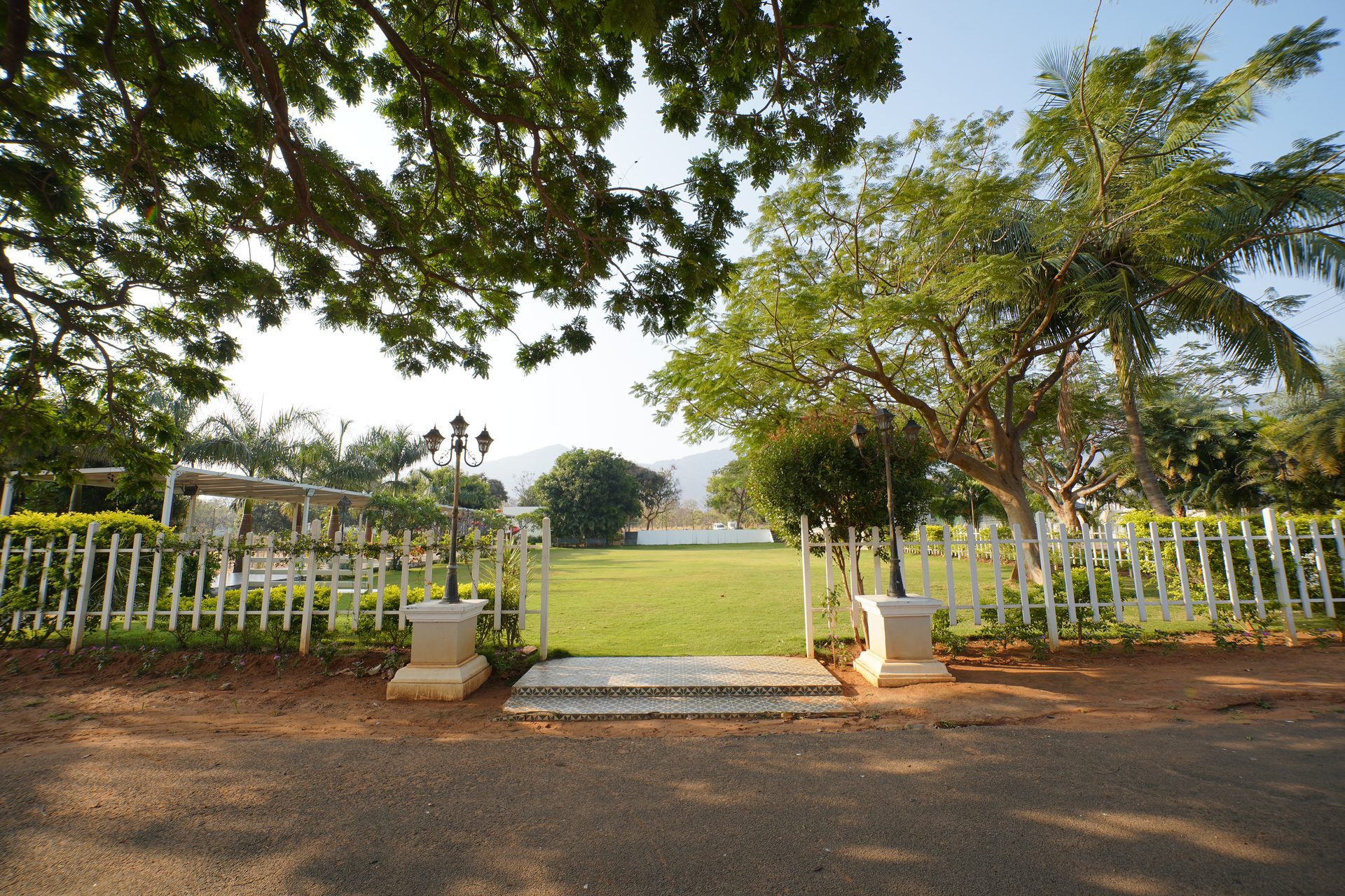 Grand Lawn aerial — starlit outdoor wedding setup